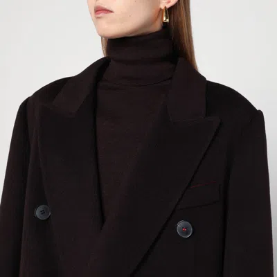 Victoria Beckham Brown Double-breasted Coat In Wool And Cashmere