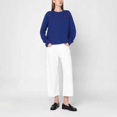 Polo Ralph Lauren Cobalt Blue Cable-knit Sweater In Wool And Cashmere