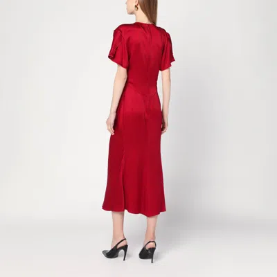 Victoria Beckham Gathered Wool-blend Midi Dress In Brown