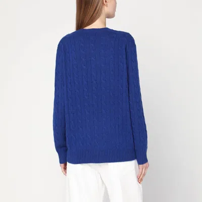 Polo Ralph Lauren Cobalt Blue Cable-knit Sweater In Wool And Cashmere