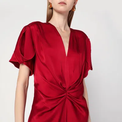Victoria Beckham Gathered Wool-blend Midi Dress In Brown