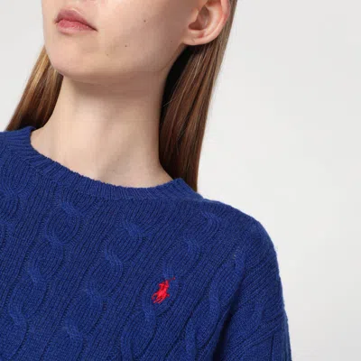 Polo Ralph Lauren Cobalt Blue Cable-knit Sweater In Wool And Cashmere
