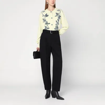 Jil Sander Light Yellow Cardigan With Floral Embroidery Women In Yellow