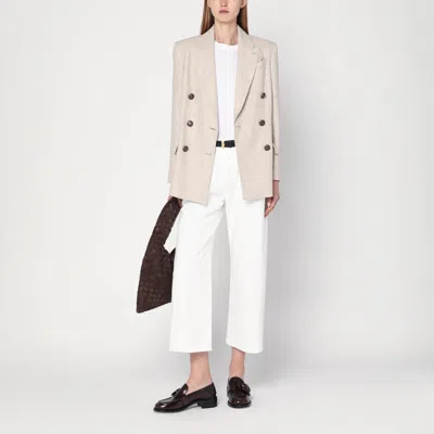 Brunello Cucinelli Beige Double-breasted Jacket In Wool And Cashmere
