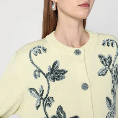Jil Sander Light Yellow Cardigan With Floral Embroidery Women In Yellow