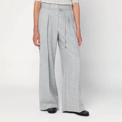 Brunello Cucinelli Wide Grey Trousers In Wool And Cashmere