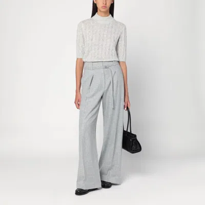Brunello Cucinelli Light Grey Cable-knit Sweater In Mohair Blend