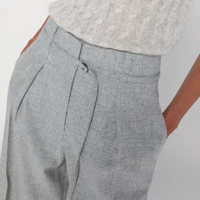 Brunello Cucinelli Wide Grey Trousers In Wool And Cashmere