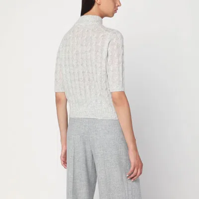 Brunello Cucinelli Light Grey Cable-knit Sweater In Mohair Blend