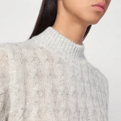 Brunello Cucinelli Light Grey Cable-knit Sweater In Mohair Blend