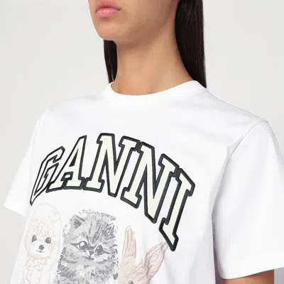 Ganni White T-shirt With Logo Print Women In White