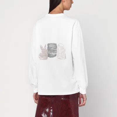 Ganni White Sweater With Logo Print In White
