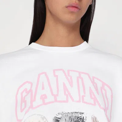 Ganni White Sweater With Logo Print In White