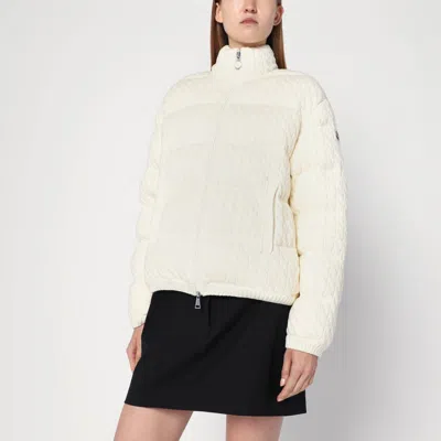 Moncler White Puffer Jacket With Braids In Cotton Blend
