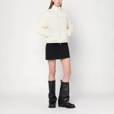 Moncler White Puffer Jacket With Braids In Cotton Blend