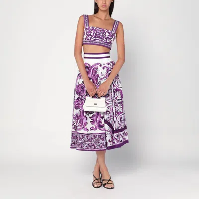 Dolce & Gabbana Purple Maiolica Print Skirt In Poplin In Purple