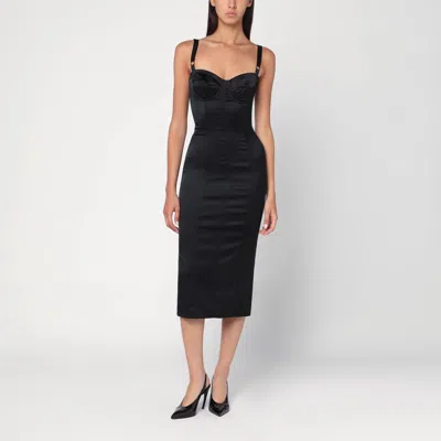 Dolce & Gabbana Satin Bustier Longuette Dress In Black