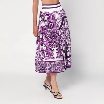 Dolce & Gabbana Purple Maiolica Print Skirt In Poplin In Purple