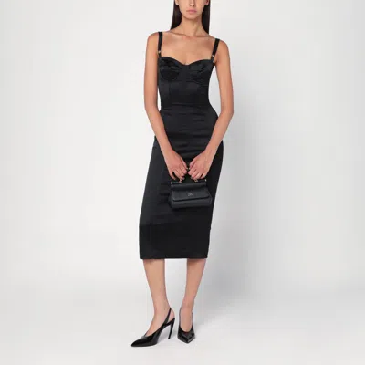 Dolce & Gabbana Satin Bustier Longuette Dress In Black