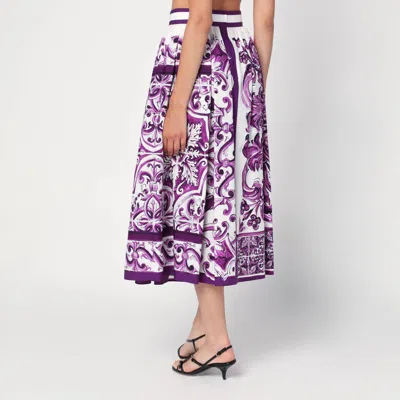 Dolce & Gabbana Purple Maiolica Print Skirt In Poplin In Purple