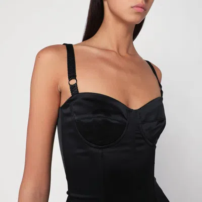 Dolce & Gabbana Satin Bustier Longuette Dress In Black