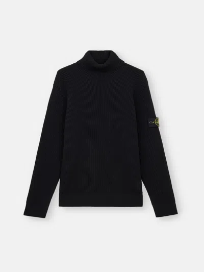 Stone Island Turtleneck Jumper With Finely Ribbed Trims In Black