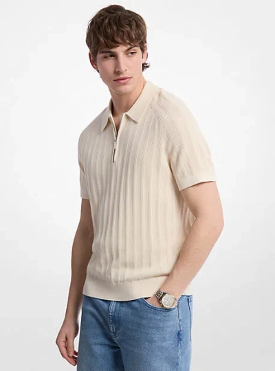 Michael Kors Cotton Knit Zip Polo Shirt In Neutral