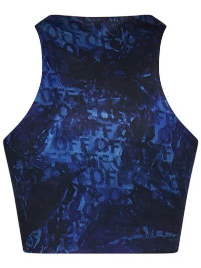 Off-white Printed Aop Crop Top In Blue