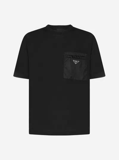 Prada Short Sleeve Crew Neck T-shirt With Pocket In Black