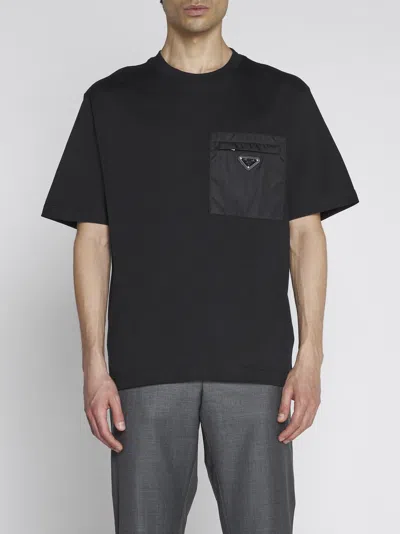 Prada Short Sleeve Crew Neck T-shirt With Pocket In Black