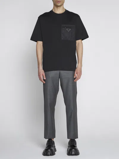Prada Short Sleeve Crew Neck T-shirt With Pocket In Black