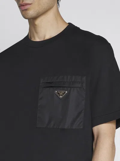 Prada Short Sleeve Crew Neck T-shirt With Pocket In Black