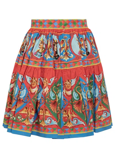 Dolce & Gabbana Gathered Printed Cotton-poplin Mini Skirt In Multi