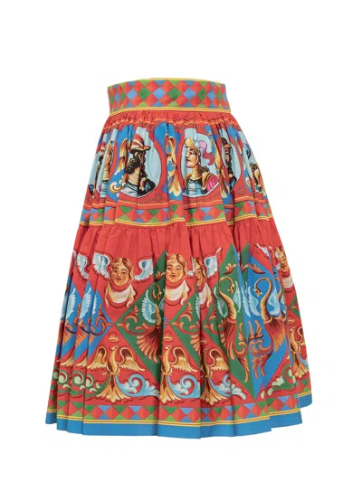 Dolce & Gabbana Gathered Printed Cotton-poplin Mini Skirt In Multi