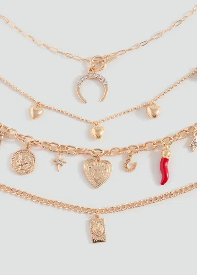 Mango Teen Lot 4 Pendentifs Or - Fille - Taille Unique -