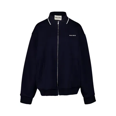 Pre-owned Miu Miu Piquet Blend Blouson 'blue' | Women's Size 40