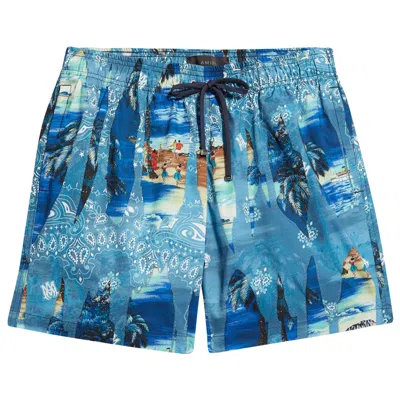 Pre-owned Amiri Bandana Bleach Swim Trunk 'blue/black' | Men's Size Xl