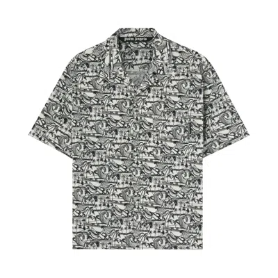 Pre-owned Palm Angels Waves Bowling Shirt 'white/black' | Men's Size 52