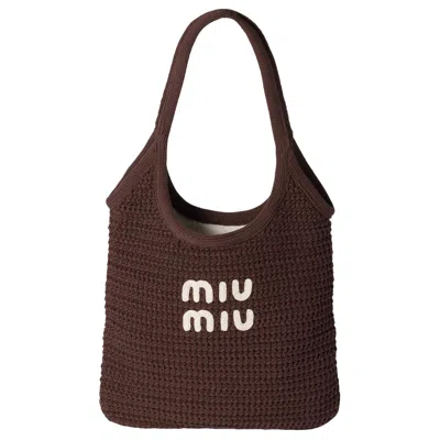 Pre-owned Miu Miu Woven Shopping Bag 'cocoa/chalk' | Tan | Women's Size Onesize In Brown