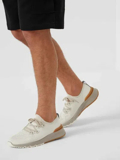 Brunello Cucinelli Cotton Sneakers In Ivory With Front Lace-up Fastening