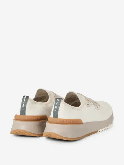 Brunello Cucinelli Cotton Sneakers In Ivory With Front Lace-up Fastening