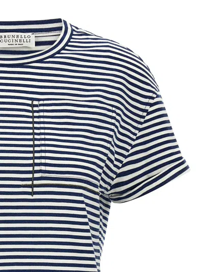 Brunello Cucinelli Striped Cotton T-shirt With Jewel Pocket Detail In Multi