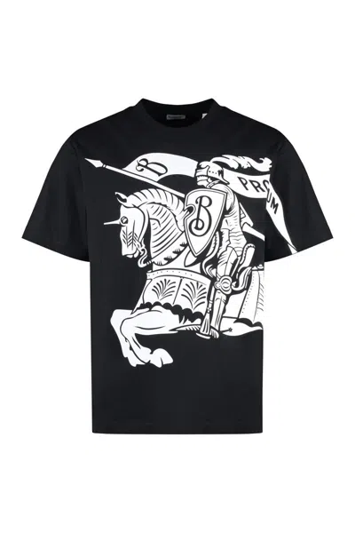 Burberry Black T-shirt With Contrasting Equestrian Knight Print In Cotton Man