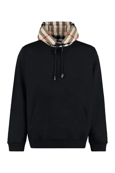 Burberry Iconic Check Pattern Hooded Cotton Top In Black