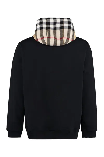 Burberry Iconic Check Pattern Hooded Cotton Top In Black