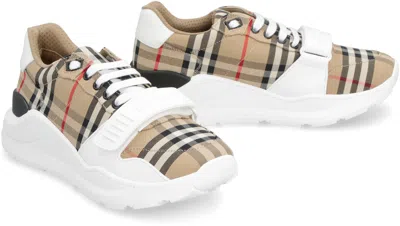 Burberry Beige And White Low Top Sneakers With Vintage Check Print And Rubber Sole In Canvas And Leather Man In Multi