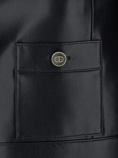 Twinset Black Crewneck Jacket With Logo Buttons In Black