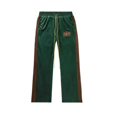 Pre-owned Rhude Crest Embroidered Velvet Track Pants 'green/brown' | Men's Size Xl