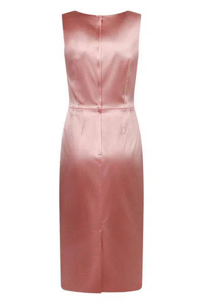 Dolce & Gabbana Silhouette Dress Slit Midi Satin Sleeveless In Neutral