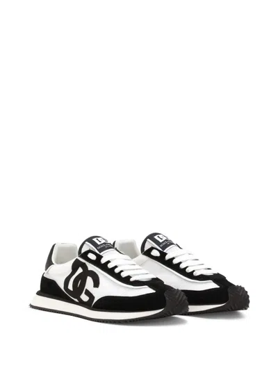 Dolce & Gabbana Low-top Mesh Sneakers With Suede Inserts In Black